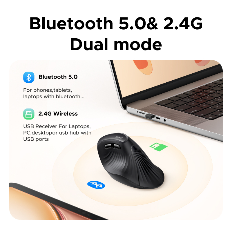 Chuột dọc đa chế độ UGREEN Bluetooth & 2.4G Năm cấp độ DPI lên tới 4000 Pin thiết kế tiện dụng dọc 5 nút Không bao gồm | BigBuy360 - bigbuy360.vn