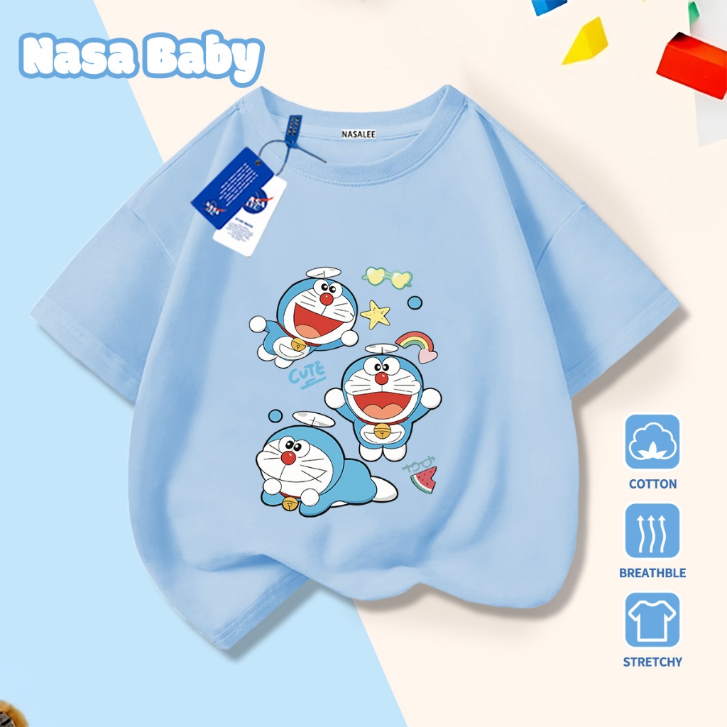 🚀Xu hướng hot 2026🚀 Áo thun trẻ em họa tiết NASA Doraemon 100% chất liệu cotton Unisex Giao hàng ngay
