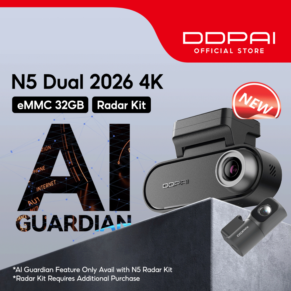 [Mới] Camera DashCam siêu tụ điện GPS DDPAI N5 Dual 2026 4K HDR với bộ kết nối và Radar 4G