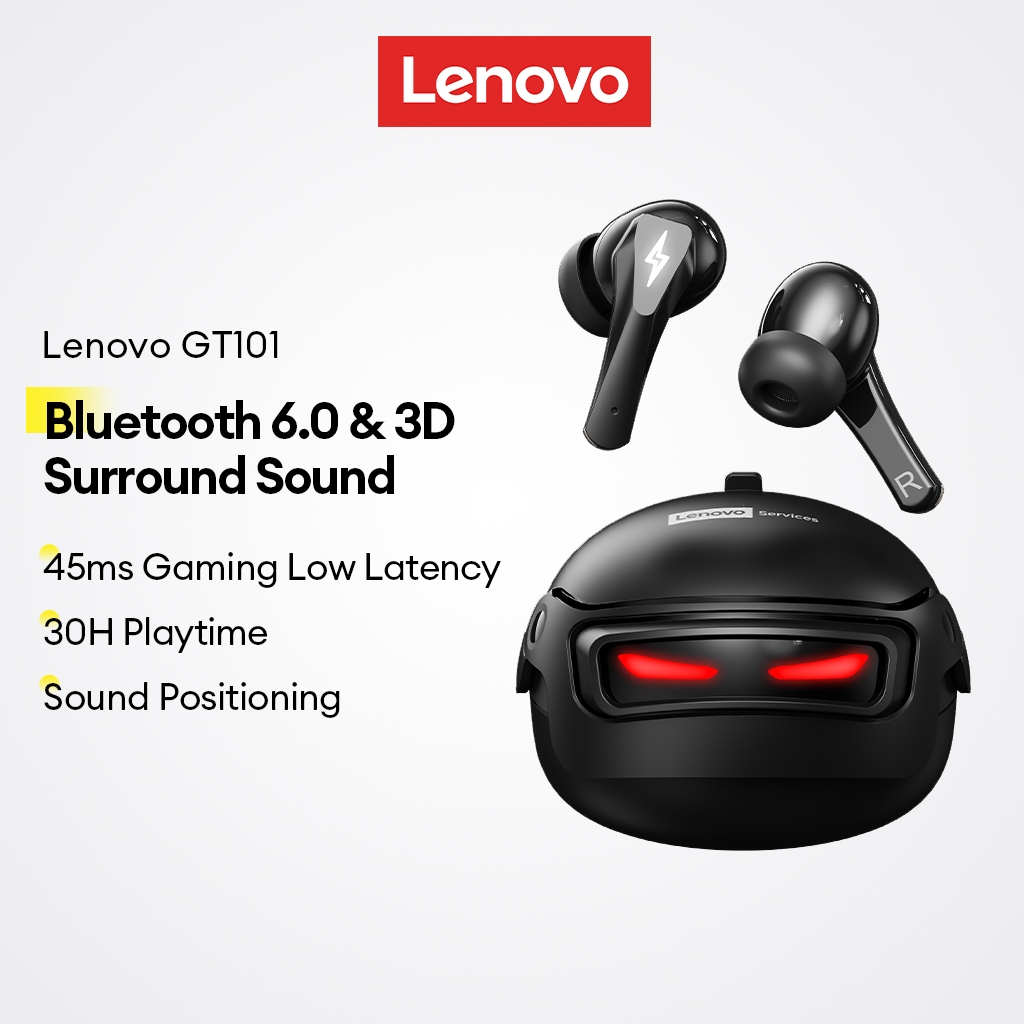 Tai nghe chơi game không dây Lenovo GT101 Bluetooth 6.0 có độ trễ thấp 45ms và thời gian chơi 30h cộng với âm thanh vòm 3D | BigBuy360 - bigbuy360.vn