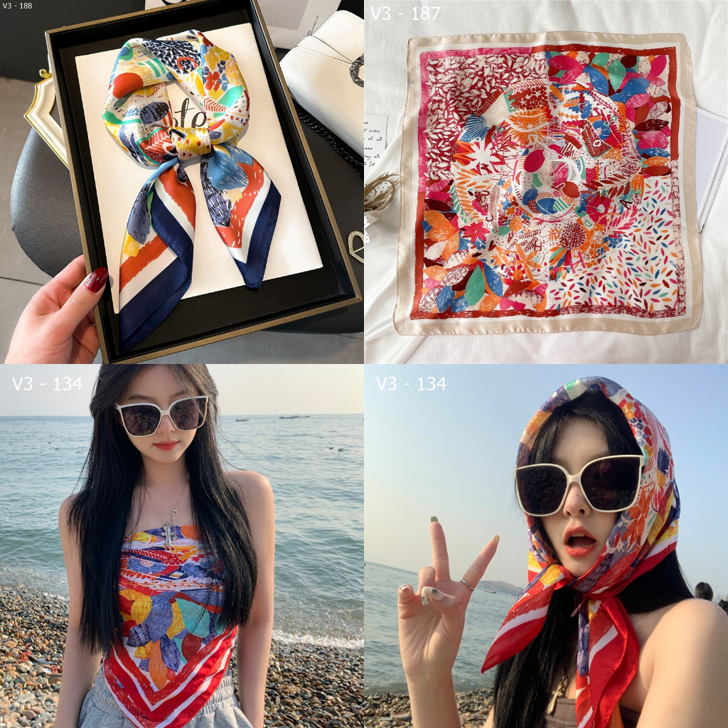 Khăn lụa vuông 70x70cm mịn, phù hợp làm yếm và phụ kiện tóc