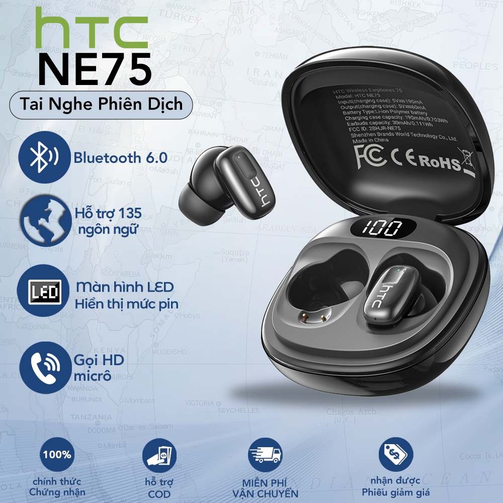 HTC NE75 Tai Nghe Phiên Dịch  AI Translator Earbud Khử tiếng ồn TWS Bluetooth 6.0 Tai nghe không dây giờ cho PC / Android / IOS | BigBuy360 - bigbuy360.vn