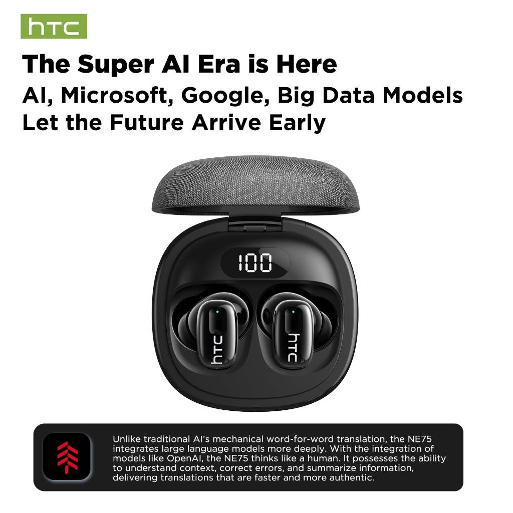HTC NE75 Tai Nghe Phiên Dịch  AI Translator Earbud Khử tiếng ồn TWS Bluetooth 6.0 Tai nghe không dây giờ cho PC / Android / IOS | BigBuy360 - bigbuy360.vn