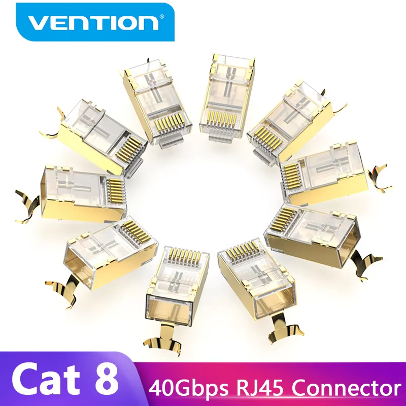 Cổng Kết Nối Vention RJ45 Cat8 RJ45 8P8C Cáp Ethernet Mô Đun Mèo 8 Đầu FTP Cắm Mạ Vàng RJ45 Uốn Mạng