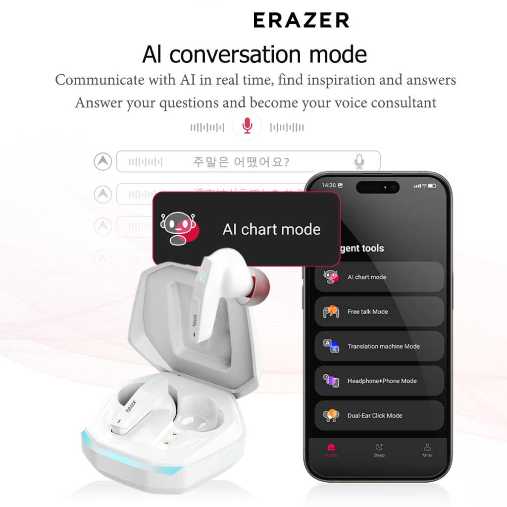 erazerTA12 Tai Nghe Phiên Dịch AI Bluetooth 6.0 Dịch sang 134 ngôn ngữ Tai nghe không dây Tai nghe chơi game Âm trầm sâu Pin lâu dài Có micro Âm thanh HiFi Tai nghe thể thao Chống nước | BigBuy360 - bigbuy360.vn