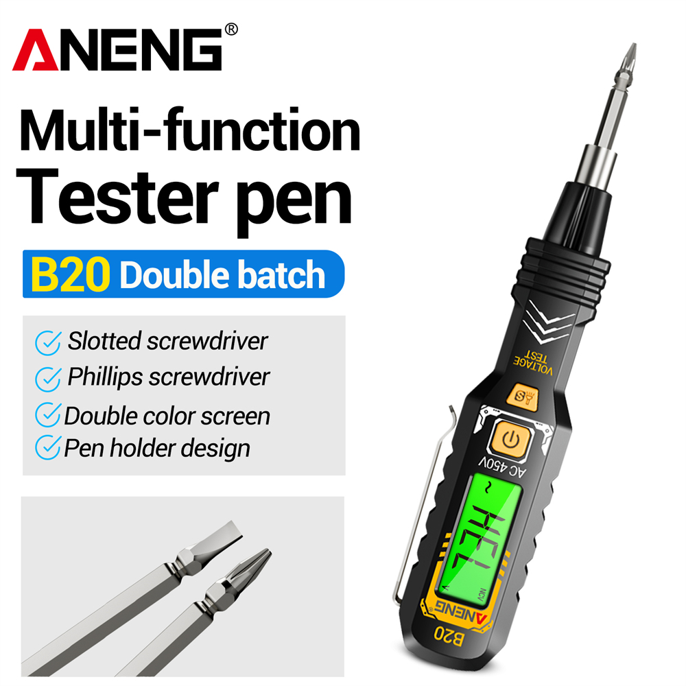 ANENG B20 Bút kiểm tra tay cầm không tiếp xúc có rãnh kép / Phillips Thử nghiệm điện áp sử dụng kép 