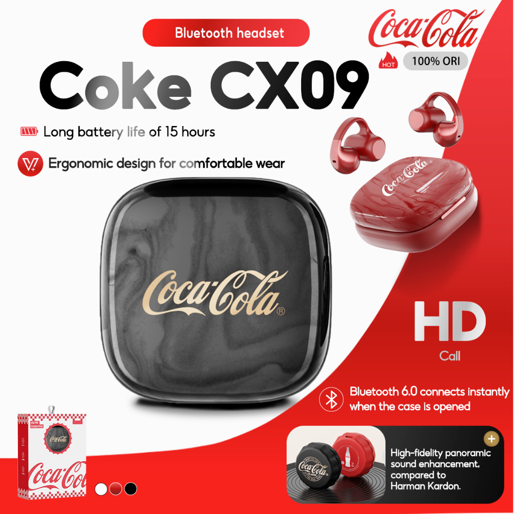 Tai nghe Coca-Cola CX09 ClipOn Tai nghe không dây đích thực Bluetooth 6.0 ngoài trời có mic
