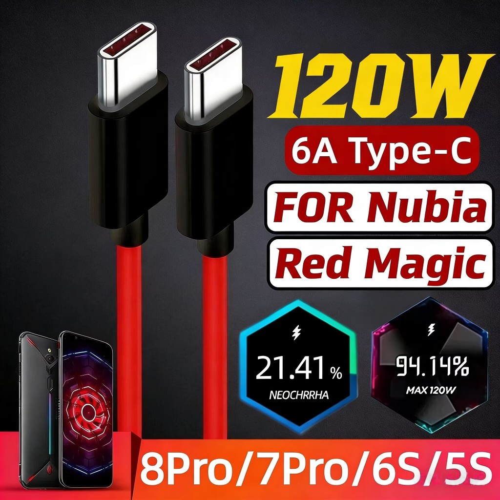 Cáp dữ liệu Nubia 120W cho Red Magic 7 Pro/6S/5S/3S Dây sạc điện thoại di động Red Magic 80W 6A Type