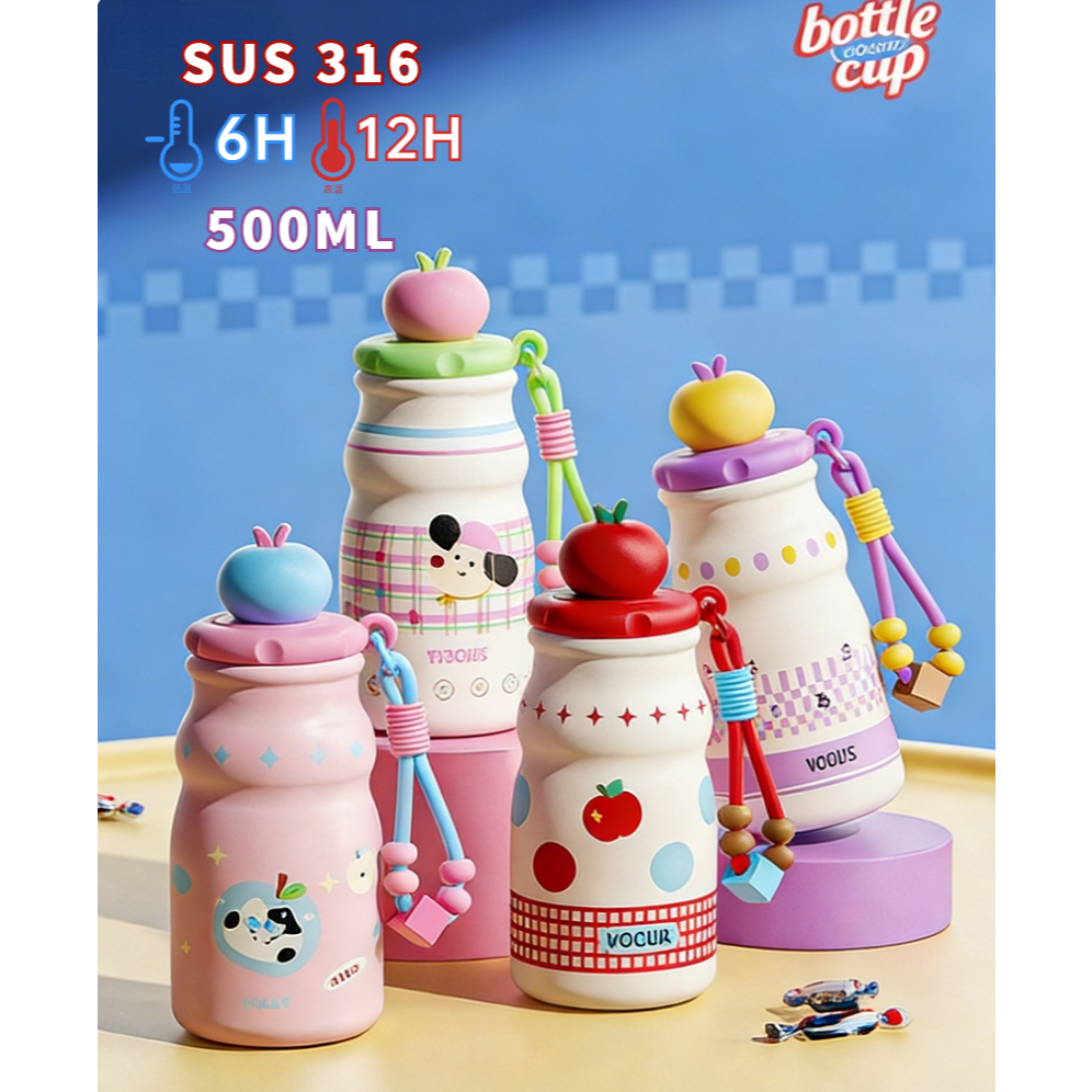 Cốc giữ nhiệt Cốc bỏ túi dễ thương mới dành cho học sinh SUS316 Ống hút  Bình nước xách tay 500ml