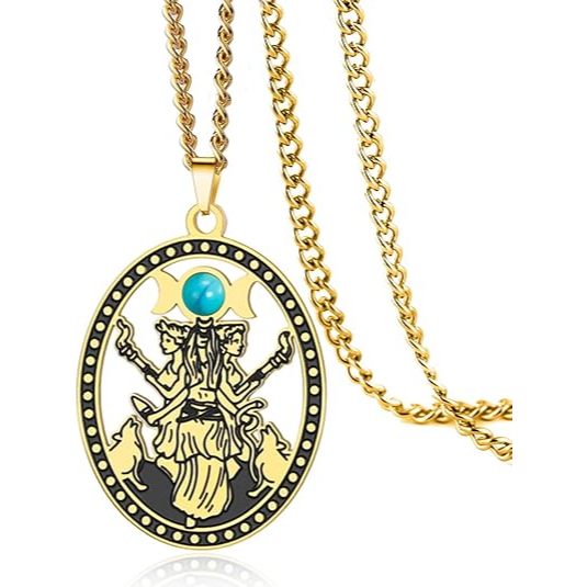 Vòng cổ mặt dây chuyền không gỉ hình ba mặt trăng Hekate, phù hợp làm quà tặng cho phụ nữ yêu thích 