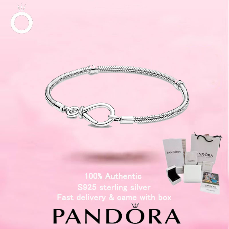 Bạc sterling chất lượng cao MomentsInfinity Knot Snake Chain Bracelet dành cho cặp đôi, phong cách P