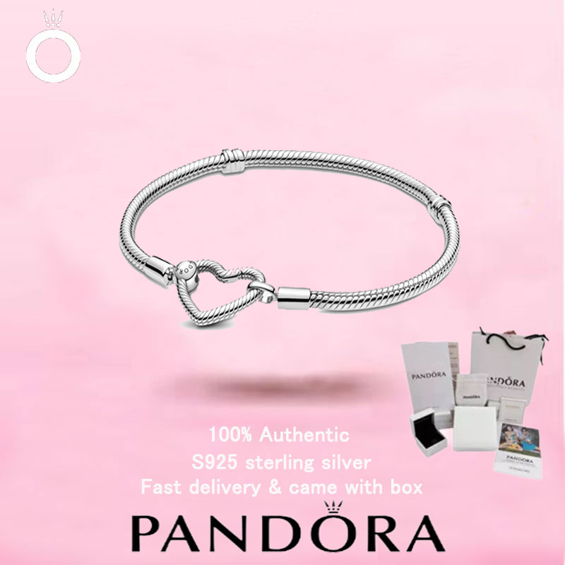 Dây chuyền và vòng tay bạc S925 cho cặp đôi, thiết kế hình trái tim - Phong cách như Pandora