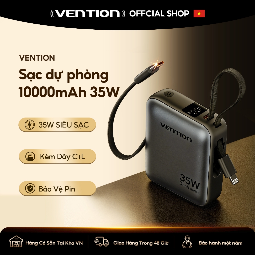 Vention Sạc Dự phòng 10000mAh có sạc nhanh 35W Super Mini – Cáp tích hợp Type C - PD, màn hình LED - kỹ thuật số -  Pin sạc dự phòng Sạc Nhanh 35W Cho Điện Thoại, Máy Tính Bảng - Thiết Kế Nhỏ Gọn - Bảo Hành 12 tháng -Hàng Chính Hãng1