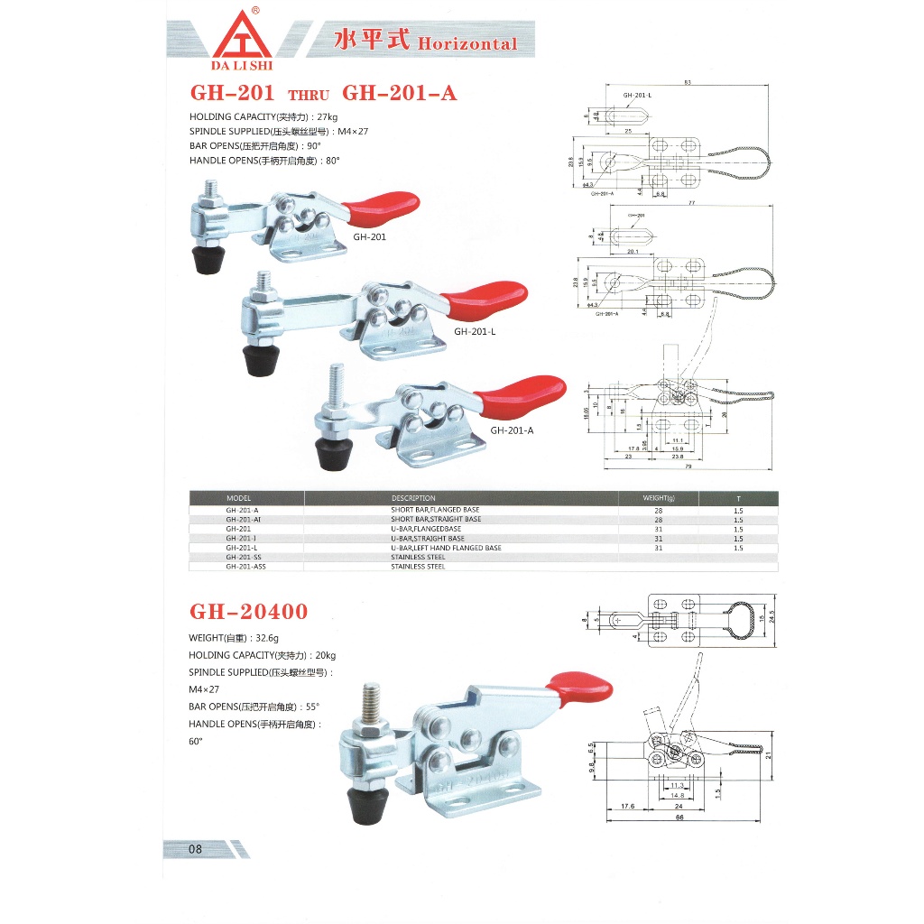 DALISHI GH-201 201A 201B 201C 201F 225D Kẹp chuyển đổi phát hành nhanh ngang, Dung tích giữ 27kg, Th