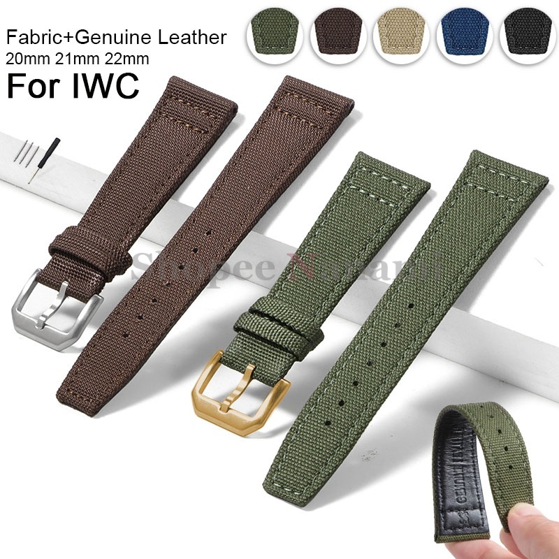 Vải Nylon Da Thật Chính Hãng Dây Đeo Đồng Hồ 20 Mm 21 Mm 22 Mm Vải Da Bò Đa Năng Cho IWC Phi Công Po