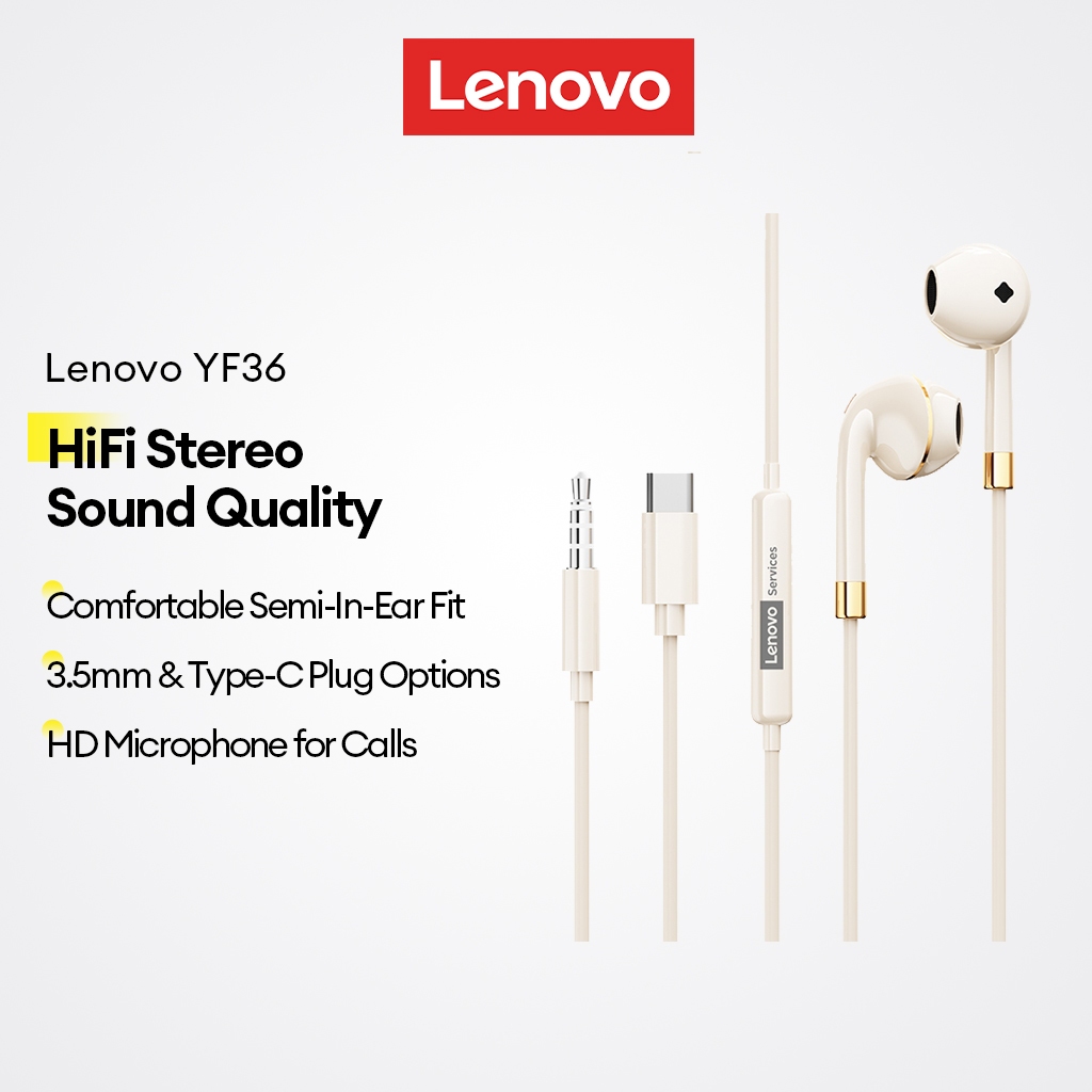 Tai nghe có dây Lenovo YF36 và tai nghe bán trong tai có phích cắm loại C 3,5 mm cộng với âm thanh nổi HiFi | BigBuy360 - bigbuy360.vn