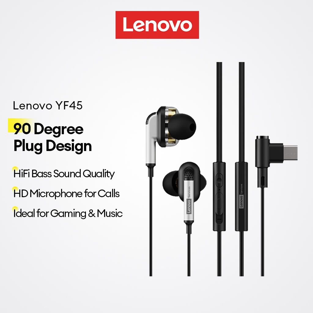 Tai nghe có dây Lenovo YF45 và tai nghe chơi game trong tai có phích cắm 90 độ và âm thanh âm trầm HiFi cộng với micrô HD | BigBuy360 - bigbuy360.vn