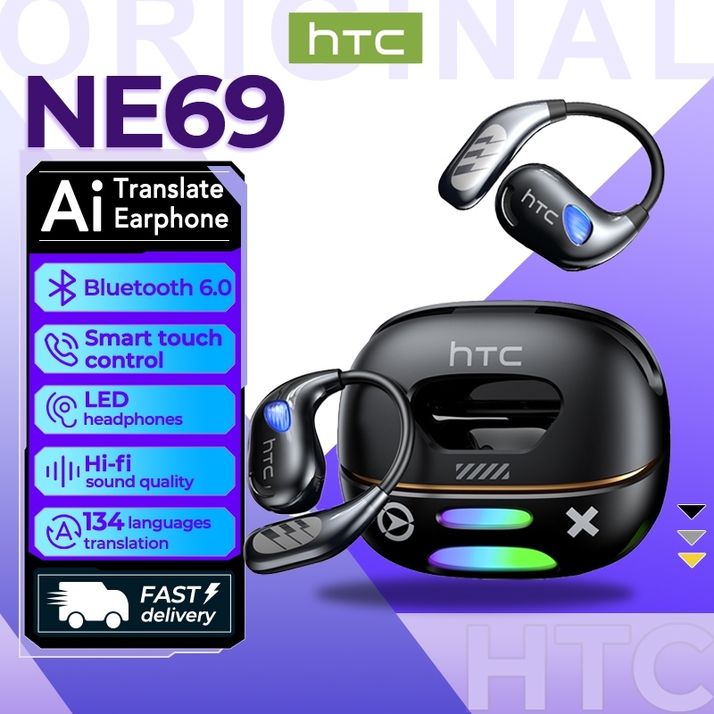 HTC NE69 Tai nghe dịch thuật AI Tai nghe Bluetooth Bluetooth 6.0 Dịch 134 ngôn ngữ OWS Màn hình LED 
