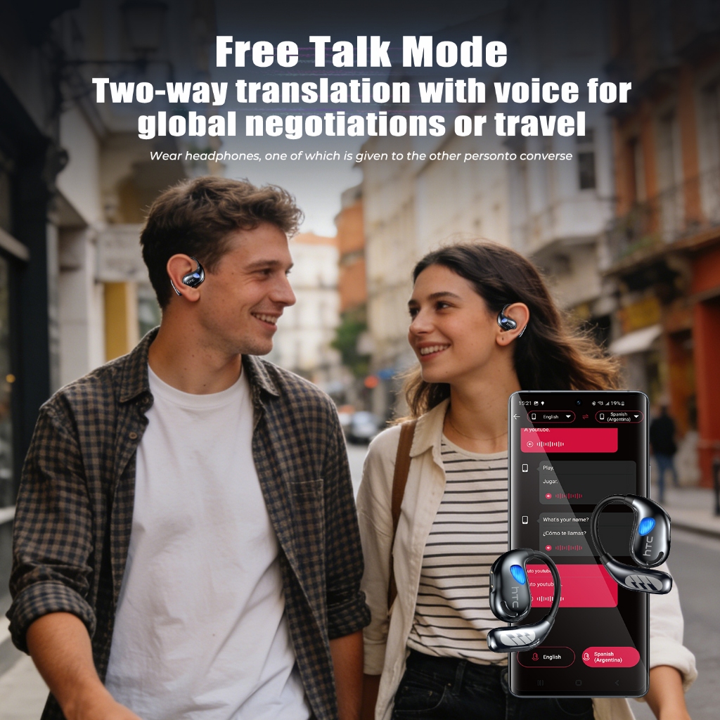HTC NE69 Tai nghe dịch thuật AI Tai nghe Bluetooth Bluetooth 6.0 Dịch 134 ngôn ngữ OWS Màn hình LED Phong cách Punk Có micro Tai nghe HiFi ASMR | BigBuy360 - bigbuy360.vn
