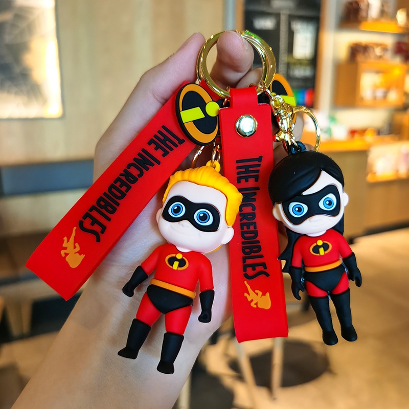 Móc khóa Gia đình siêu nhân: Jack-Jack, Mr. Incredible, Elastigirl. Phụ kiện treo ba lô hình nhân vậ