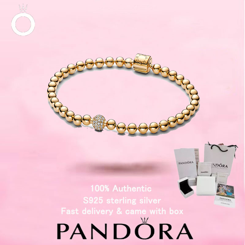 85 --- Bán chạy Hạt mạ vàng & Vòng tay Pavé Cặp đôi nữ Pandora