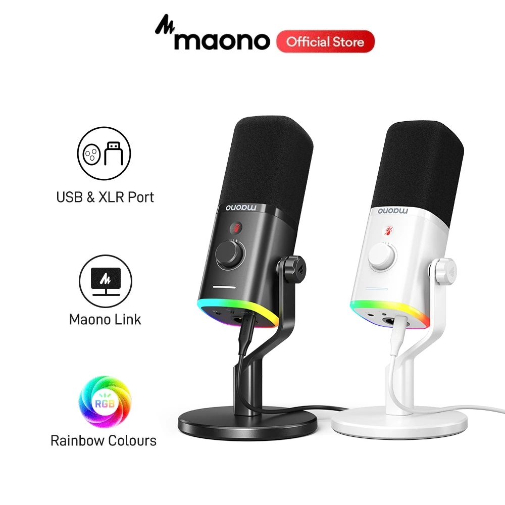 Micrô Podcasting năng động màu đen Maono PD100X, có đèn RGB, Bộ micrô chế độ kép USB / XLR với phần mềm, tắt tiếng, điều khiển âm lượng cho PC, điện thoại, phát trực tuyến, qua giọng nói | BigBuy360 - bigbuy360.vn