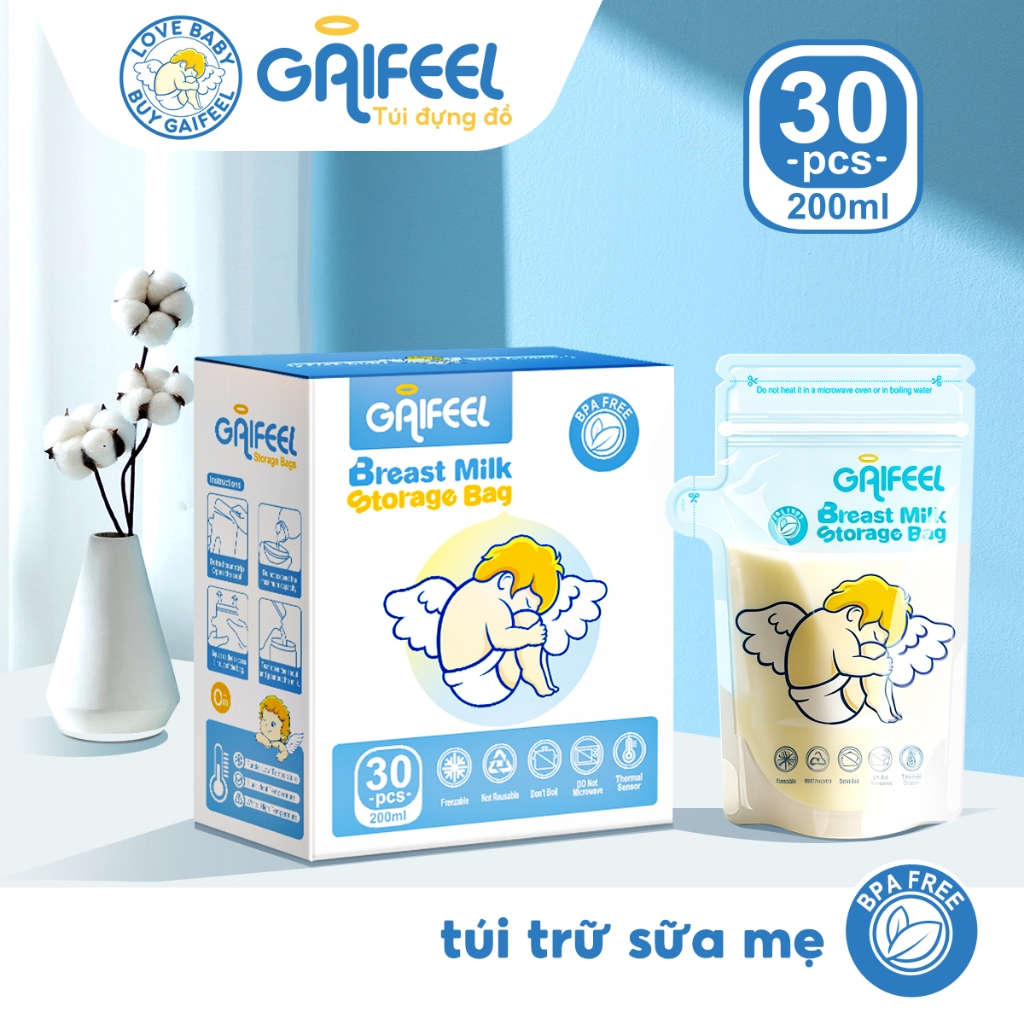 GAIFEEL Túi trữ sữa 200ml có dây kéo kín an toàn Bao gồm vòng đổi màu nhiệt độ…