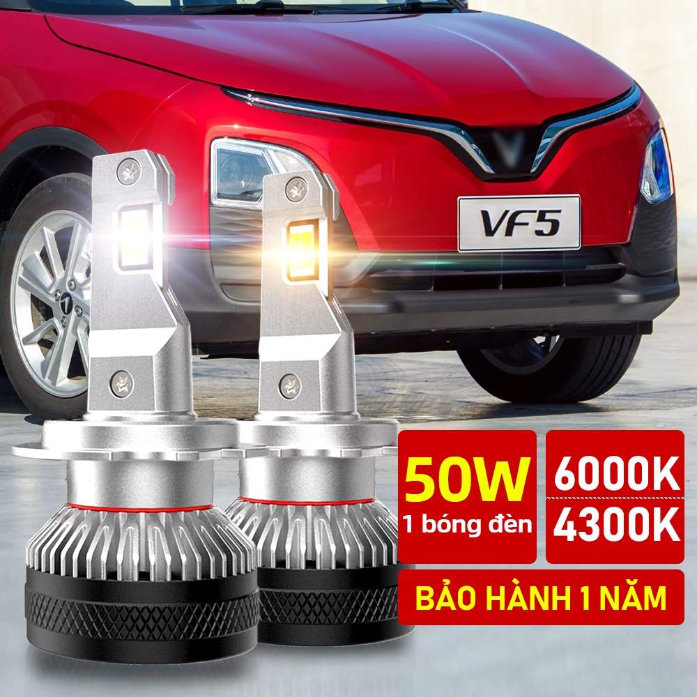 TUFFOO 2 Bóng Đèn Cos Pha LED【50W】 VinFast VF5/VF5 Plus LED H7 Chùm thấp cao - Trắng 6000K / Trắng ấm 4300K 20000LM