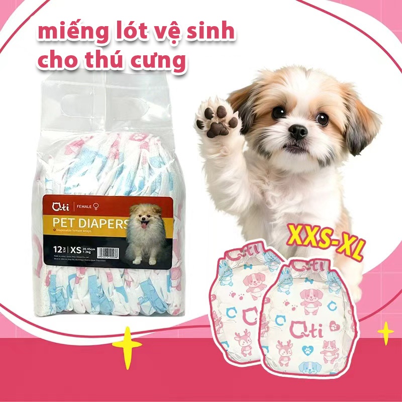 Qti Tã Bỉm Dono Chó Cái Siêu Thấm Hút Khô Thoáng, Tã quần cho thú cưng, size XXS, XS, S, M, L, XL