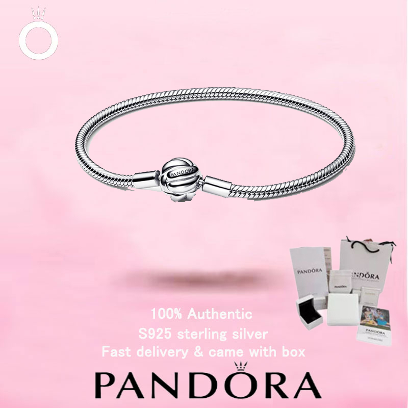 112 --- Bán chạy S925 Sterling Silver Moments Solid Knot Vòng tay hình con rắn Cặp đôi nữ Pandora