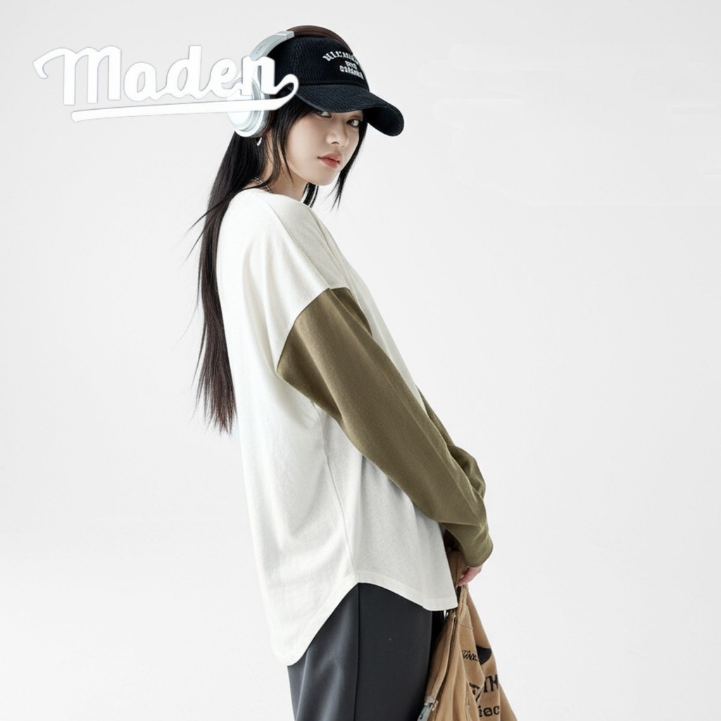 Maden Áo Thun Nữ Cotton Cổ Tròn Tay Dài Họa Tiết Bông Tuyết