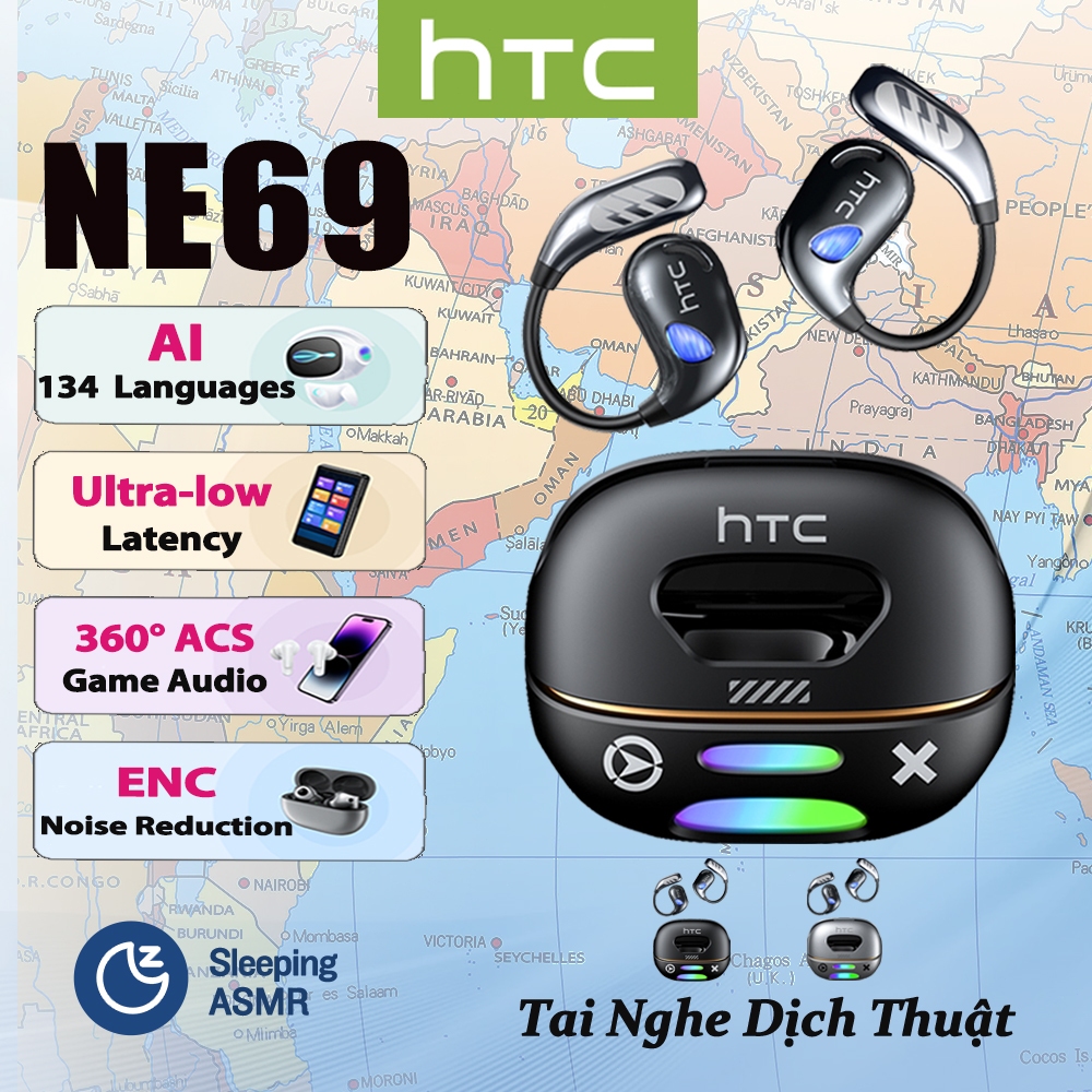 HTC NE69 Tai nghe dịch thuật AI Độ trễ cực thấp Tai nghe Bluetooth V6.0  ENC Khử tiếng ồn thông minh Tai nghe không dây | BigBuy360 - bigbuy360.vn