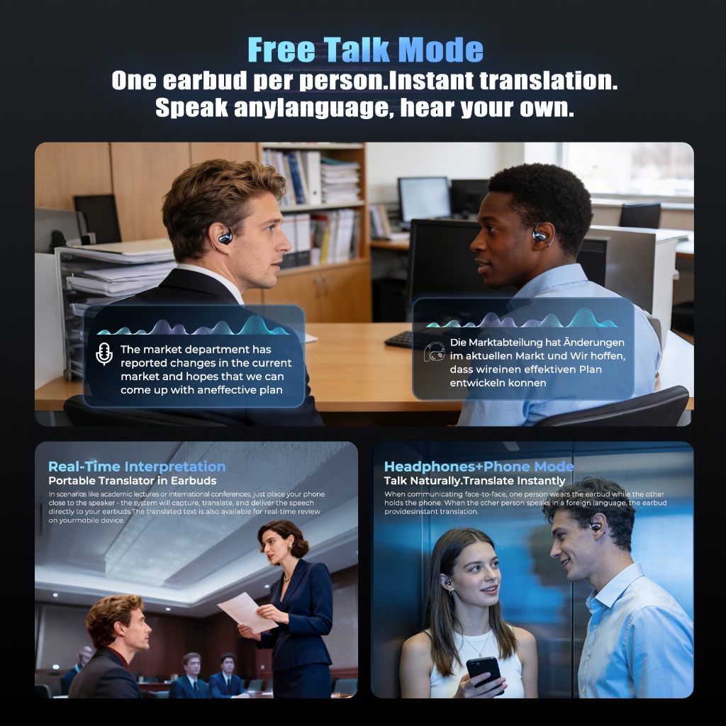 HTC NE69 Tai nghe dịch thuật AI Độ trễ cực thấp Tai nghe Bluetooth V6.0  ENC Khử tiếng ồn thông minh Tai nghe không dây | BigBuy360 - bigbuy360.vn