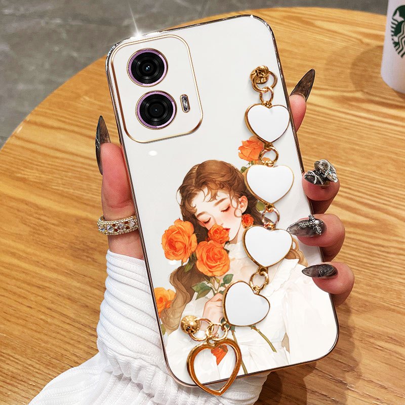 Ốp Điện Thoại YBD Cho Motorola Moto G85 G13 G23 G24 G32 G53 G54 G73 G84 Hoa Mạ Điện Và Cô Gái Lãng M