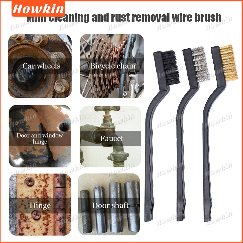 [Sale] 3 Bàn chải làm sạch Dây đồng bằng thép không gỉ Nylon Loại bỏ rỉ sét Dụng cụ làm sạch bàn chải đánh răng dây thép công nghiệp