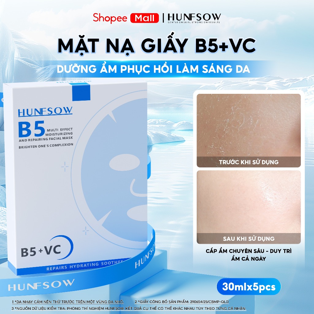 Mặt Nạ HUNFSOW Dưỡng ẩm /phục hồi da Vitamin C & B5 Làm sáng da Trắng da/Cho Da Mụn Da Dầu Nhạy Cảm/