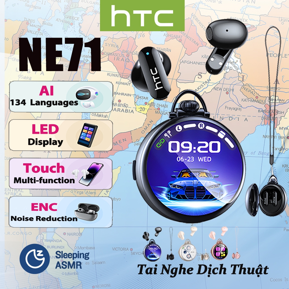 HTC NE71 AI Translator Earbud LED Màn hình cảm ứng Tai nghe điều khiển thông minh thoải mái Bluetooth 6.0 IPX5 Tai nghe không dây chống nước Mã Lai