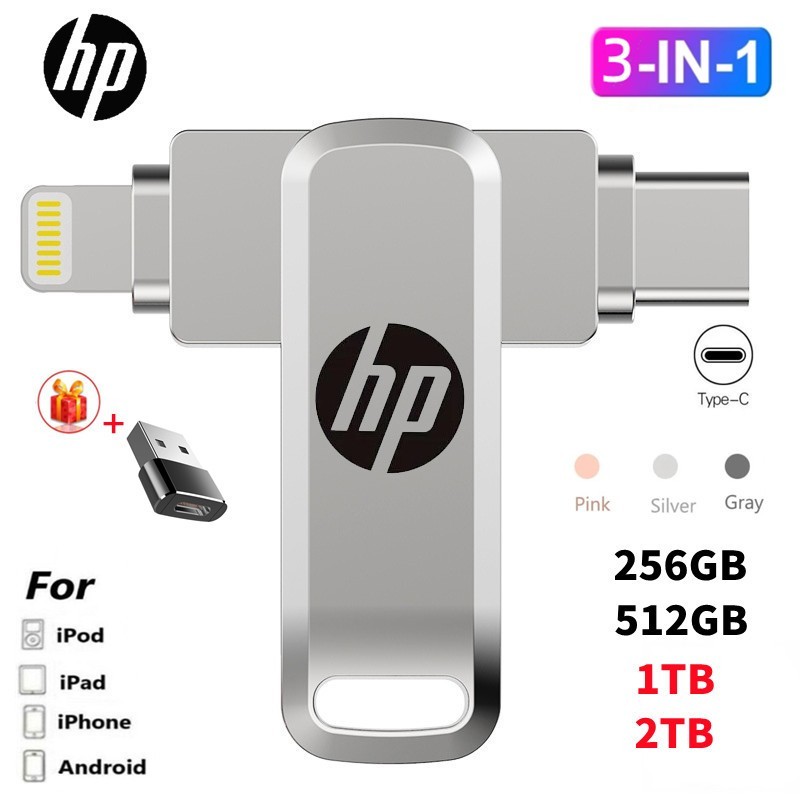Ổ đĩa flash 3 trong 1 HP 2TB USB 3.0 Memory StickOTG 1TB 512GB 256GB Pendrive Tốc độ nhanh Type-C ch