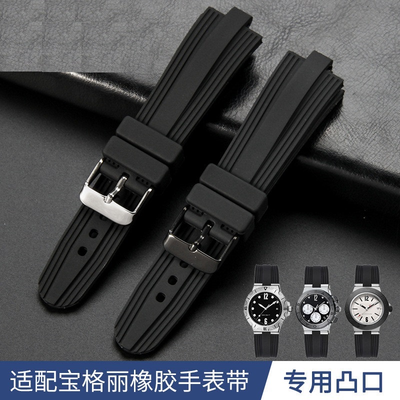 Thích hợp cho BVLGARI BVLGARI DIAGONO Series lồi chống nước Silicon Polaroid Dây đeo đồng hồ Phụ kiệ