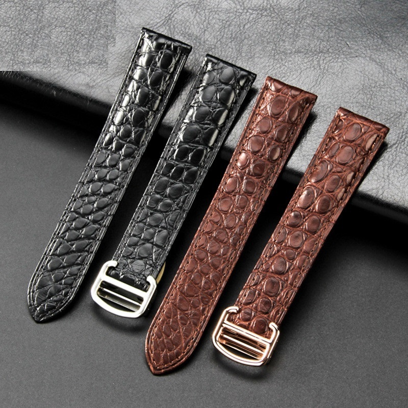 Thích hợp cho Cartier London Tank Mỹ Da Cá Sấu Họa Tiết Tròn Dây Đeo Đồng Hồ Thật Nam Nữ Phụ Kiện