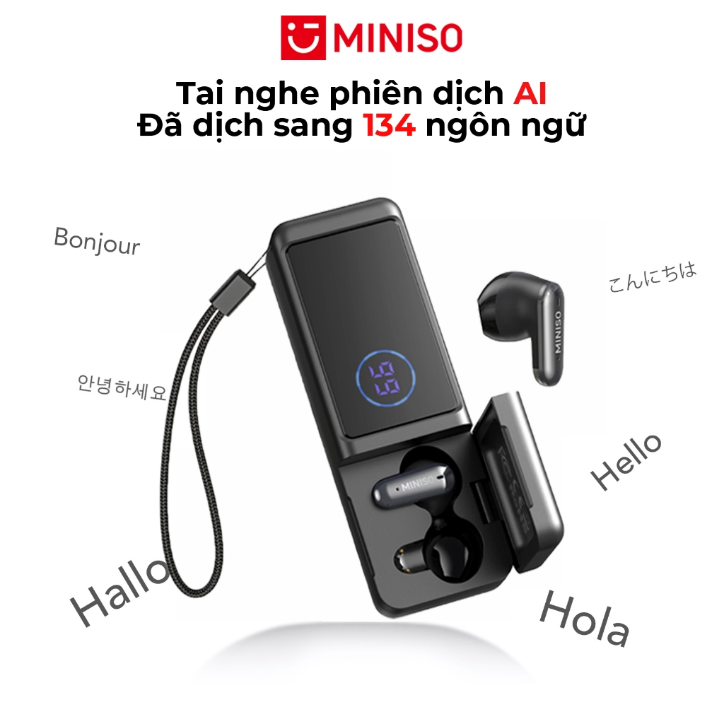 MINISO MS120 Tai nghe hỗ trợ dịch thuật AI Tai nghe Bluetooth 6.0 Tai nghe Bluetooth không dây Pin dự phòng 2000mAh Màn hình LED Đèn pin Hiển thị mức pin Chất lượng âm thanh HiFi Microphone | BigBuy360 - bigbuy360.vn