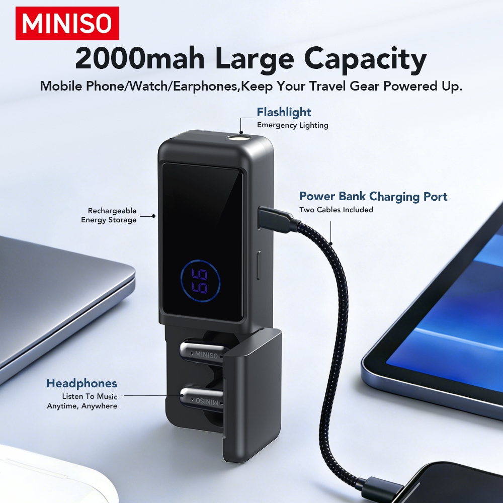 MINISO MS120 Tai nghe hỗ trợ dịch thuật AI Tai nghe Bluetooth 6.0 Tai nghe Bluetooth không dây Pin dự phòng 2000mAh Màn hình LED Đèn pin Hiển thị mức pin Chất lượng âm thanh HiFi Microphone | BigBuy360 - bigbuy360.vn