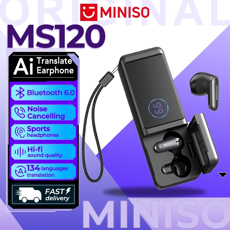 MINISO MS120 Tai nghe hỗ trợ dịch thuật AI Tai nghe Bluetooth 6.0 Tai nghe Bluetooth không dây Pin dự phòng 3000mAh Màn hình LED Đèn pin Hiển thị mức pin Chất lượng âm thanh HiFi Microphone | BigBuy360 - bigbuy360.vn