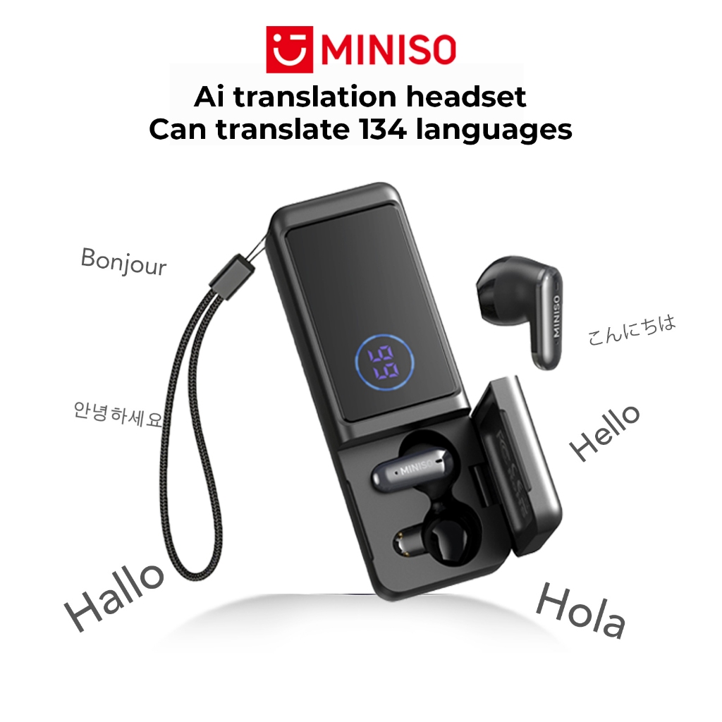 MINISO MS120 Tai nghe hỗ trợ dịch thuật AI Tai nghe Bluetooth 6.0 Tai nghe Bluetooth không dây Pin dự phòng 3000mAh Màn hình LED Đèn pin Hiển thị mức pin Chất lượng âm thanh HiFi Microphone | BigBuy360 - bigbuy360.vn