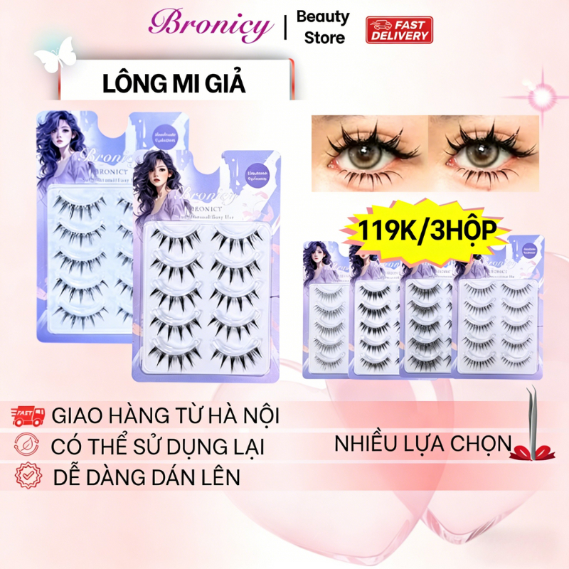 Bronicy 119K/3Hộp 3d Lông Mi Giả 3D Dải Tự Nhiên Lông Mi Lông Mi Giả Dài Dày Nối Mi Gửi Keo+Nhíp