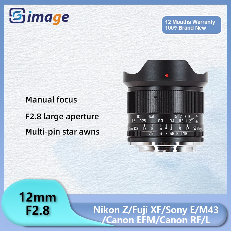 SG Image 12mm F2.8 Ống kính nửa khung thủ công góc siêu rộng cho E RF EOSR L XF EOS M EFM