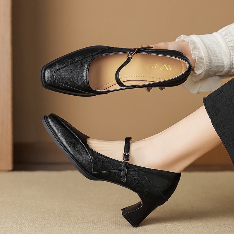 Mới Dày Đế Le Fu Giày Retro Đen Jk Giày Cao Gót Anh 5.5cm Giày Da Nhỏ Cho Nữ 34-42