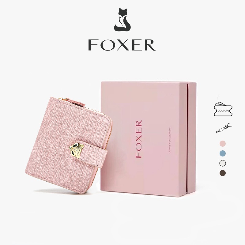 FOXER Ví ngắn nữ  nhiều ngăn đựng thẻ  Khóa tiện dụng  Chất liệu bền chắc