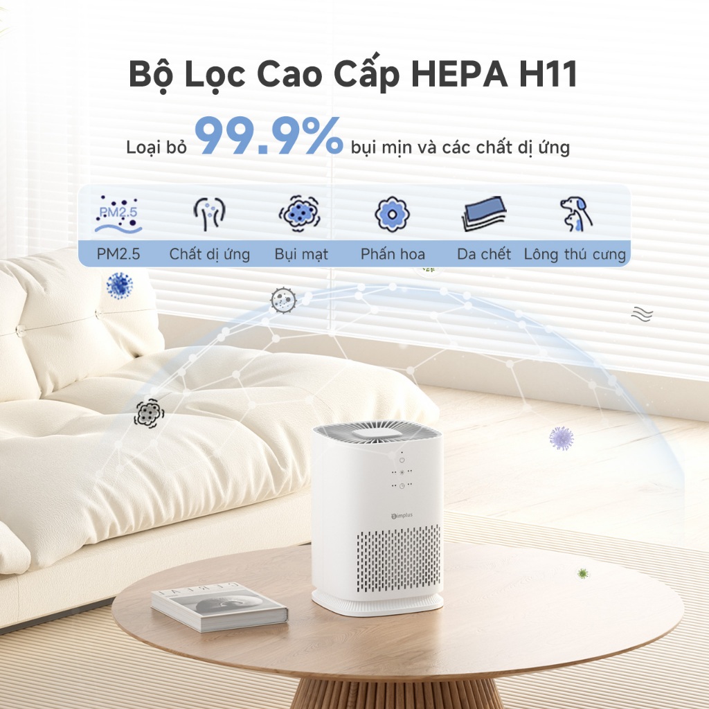 Simplus Máy Lọc Không Khí Hẹn Giờ 8 Tiếng Dành Cho Diện Tích 32㎡ Bộ Lọc HEPA H11 KQJH008 - Bảo Hành 24 Tháng | BigBuy360 - bigbuy360.vn