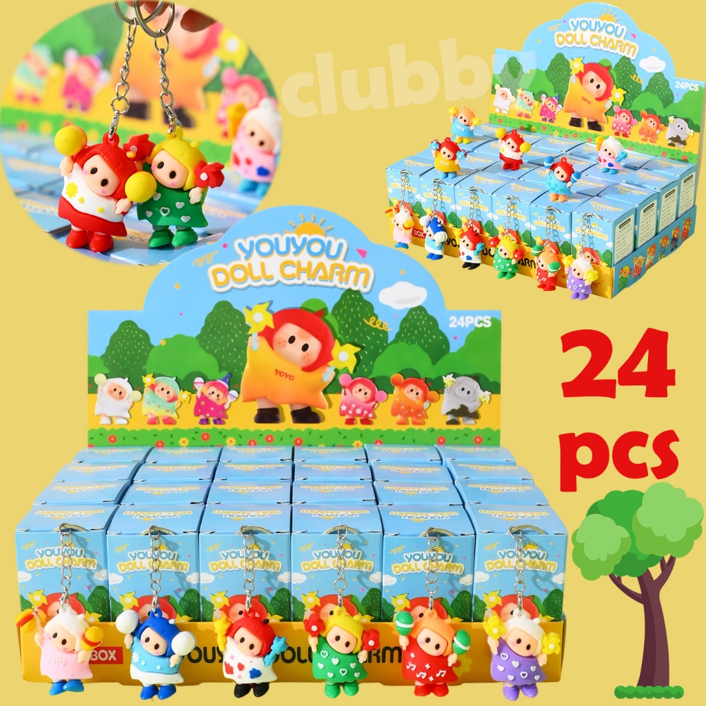 24 Miniso Yoyo chan Mù Hộp móc khóa cute đầu nghiêng mô hình blind box đồ chơi quà tặng sinh nhật